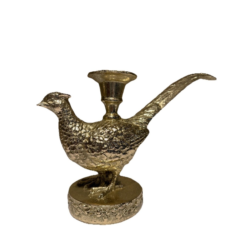 Shabby Chic Pheasant Taper Candle‎ Holder Gold Glitter Thanksgiving Bird